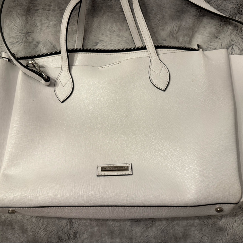 Alessandro Mari White Leather Tote with Silver Hardware